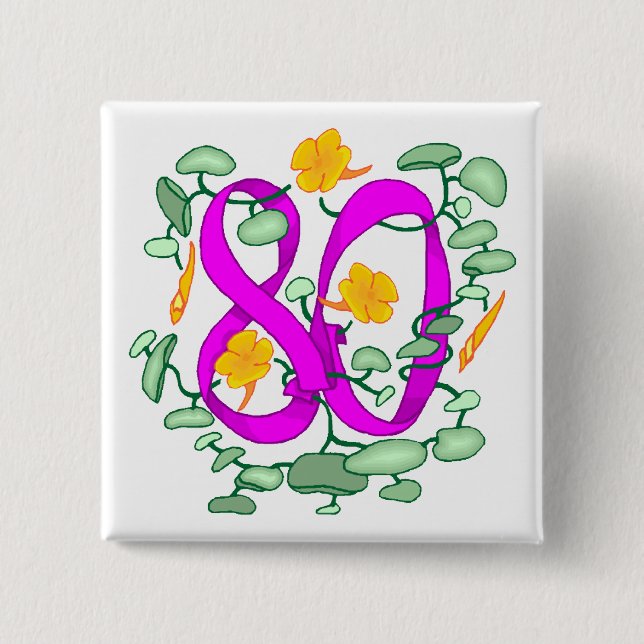 80th födelsedaggåvor för blommigt knapp (Framsida)