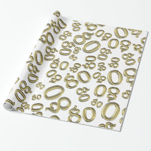 80th Födelsedagguld/vit numrerar 80 mönster (v) Presentpapper