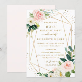 80th födelsedaginbjudan för geometrisk rodna guld- inbjudningar