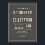 80th födelsedaginbjudningar för stor typ inbjudningar<br><div class="desc">Planlägger 80th födelsedaginbjudningar för stor typ med stilfull typografi och en elegant kolgrått. Inbjudannågot att säga: "(Namn) är roterande 80! Please går med oss för ett firande.",  Personifiera de beställnings- fälten med ditt egna uttrycka. Granska exakt vad den färdiga inbjudan ska looknågot liknande på skärmen,  för du beställer.</div>