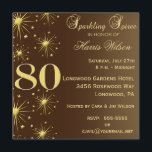 80th Födelsedaginbjudningar Inbjudningar<br><div class="desc">Dina ska gäster älskar denna personifierade, guld och den bruna födelsedagsfest inbjudan för sparklingsoiree 80th med glänsande stjärnor. Enkelt yet festligt, eleganten, chic, klassiker, är den flott 80th födelsedagsfest inbjudan är ett passande långt som firar din åttionde födelsedag för hedersgästen med stil som är traditionell med en antyda av modern...</div>