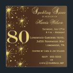 80th Födelsedaginbjudningar Inbjudningar<br><div class="desc">Dina ska gäster älskar denna personifierade, guld och den bruna födelsedagsfest inbjudan för sparklingsoiree 80th med glänsande stjärnor. Enkelt yet festligt, eleganten, chic, klassiker, är den flott 80th födelsedagsfest inbjudan är ett passande långt som firar din åttionde födelsedag för hedersgästen med stil som är traditionell med en antyda av modern...</div>