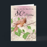 80th Födelsedagkort med fågeln och blommar Kort<br><div class="desc">En fågel för sötsak satt lite på ett blommarträd och färger som blandar och matchar för att göra ett nätt kort som har en tidlös känselförnimmelse</div>