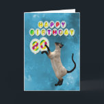 80th Födelsedagkort med siamese katter Kort<br><div class="desc">En skämtsam siamese katt som jagar ballonger.  En underbar långt för att en kattälskare ska överföra ett födelsedagkort.</div>