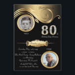 80th födelsedagman 80th, elegant art déco, svart inbjudningar<br><div class="desc">" skrivar 80th",  "födelsedagmanen 80th",  "den eleganta art déco",  "svartsilver",  "diamanten",  "2 foto", </div>