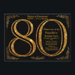 80th Födelsedagsfest åttio, underbara Gatsby, Inbjudningar<br><div class="desc">Ans för inbjudananniversaire 80,  lettresd'or,  noir des-deuxcotés,  gravureauDOS,  modifierbar texte.

80th Födelsedagsfest,  åttio,  underbara Gatsby,  svart & guld,  dubbelsidigt,  elegantt som är redigerbara</div>
