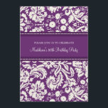 80th födelsedagsfest inbjudan för plommondamast<br><div class="desc">80th födelsedagsfest inbjudan för anpassningsbar i elegantt mörkt mönster för vintage för lila-,  kräm- och vitklassiker blom- damastast. Tillfoga ditt namn,  och partyet specificerar för en unik och stilfull födelsedagsfest inbjudan.</div>