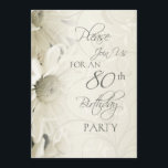 80th födelsedagsfest inbjudan för vitblommor<br><div class="desc">Åttionde födelsedagsfest inbjudan i blom- design för elegantkräm swirly,  klassikern och snyggten,  anpassade med ditt party specificerar.</div>