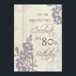 80th födelsedagsfest inbjudankort för purpurfärgad inbjudningar<br><div class="desc">80th födelsedagsfest inbjudankort i klassikerbeige och subtila lilor. Kvinnligt och eleganten med den stilfulla blommönstret,  anpassade med ditt party specificerar fullständigt.</div>
