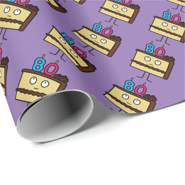 80th Födelsedagtårta med stearinljus Presentpapper (Rullad Hörn)