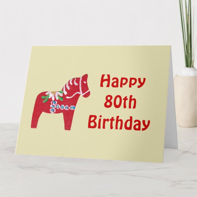 80th För Dala för födelsedag rött kort häst (Framsida)