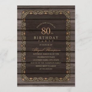 80th För träfinare för födelsedag lantligt party Inbjudningar