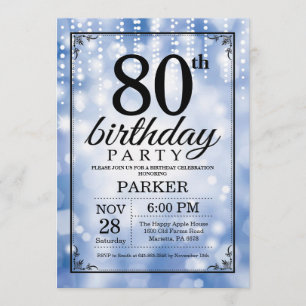 80th Glitter för födelsedaginbjudanblått Inbjudningar