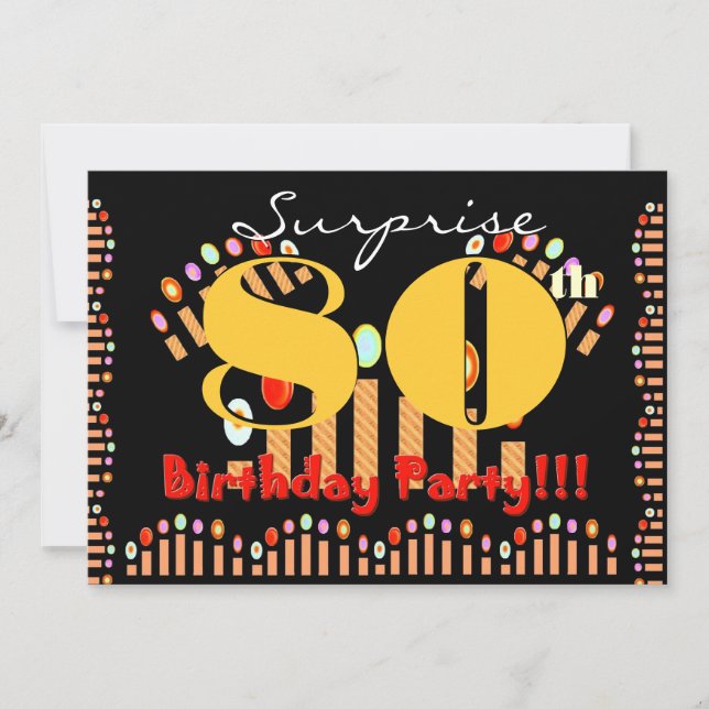 80th SURPRISE Födelsedagsfest CandlesTemplate Inbjudningar (Framsida)