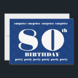 80th SURPRISE Modern Blue and White Birthday W083 Inbjudningar<br><div class="desc">Den här contemporaryn är utformad med sitt stora och feta bokstäver och är en roligt till inbjudan till en SURPRISE-födelsedagsfest. Du kan experimentera med olika papprare typer genom att klicka på fliken "Inbjudningsalternativ" i det övre högerna. Den metalliska pappra med ishud skulle göra att du bjöd in en festive shimmer...</div>