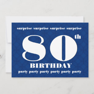 80th SURPRISE Modern Blue and White Birthday W083 Inbjudningar