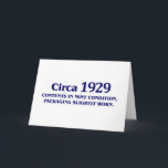 80th till salu födelsedaggåvor kort<br><div class="desc">80th födelsedaggåvor som är till salu med ett humoristiskt Circa 1929,  innehåll i Mintvillkor som paketerar litet ha på sig ordstäv. Underbara gåvor för samlarear eller den bördiga 1929! Överlägsna kvalitets- 80th gåvor.</div>