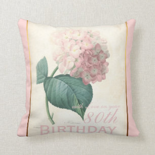 80th Vanlig hortensia för födelsedagfirandevinta Kudde