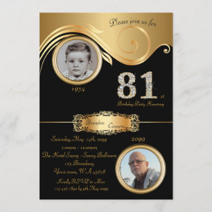 81:a,Birthday Man 81:a,elegant art deco,svart guld Inbjudningar