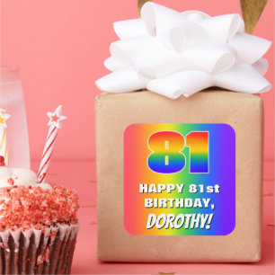 81:a födelsedag: färgfull, Roligt Rainbow Mönster Fyrkantigt Klistermärke