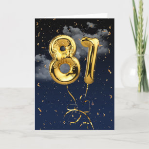 81:a födelsedag Guld Mylar Balloon och Konfetti-ko Kort