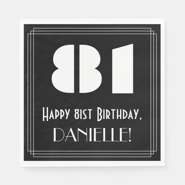 81:a födelsedagen: Art Deco Inspired Titta "81" +  Pappersservett (Framsidan)