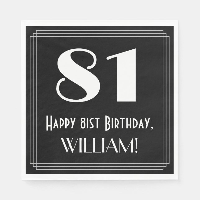 81:a födelsedagen ~ Art Deco Inspired Titta "81",  Pappersservett (Framsidan)