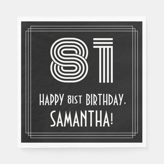 81:a födelsedagen: Art Deco Inspired Titta "81" +  Pappersservett (Framsidan)