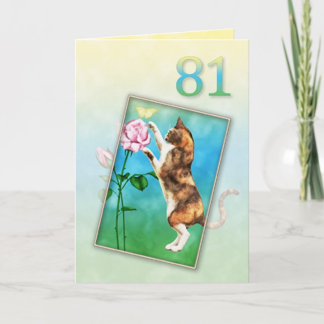 81:a födelsedagen med lekfull katt kort (Framsida)