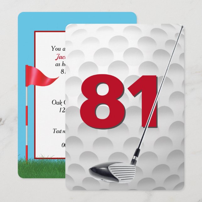 81-års födelsedag golf tema fest inbjudningar (Fram/baksida)