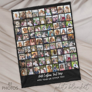 81 Fotokollage Grid med text - svart Fleecefilt
