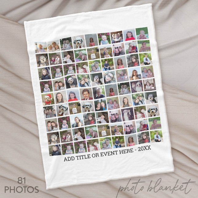 81 Fyrkantig Fotokollage Grid - Anpassad Text - Vi Fleecefilt (Custom Photo Blankets)