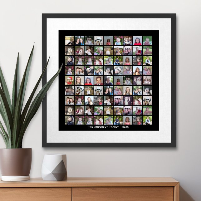 81 Fyrkantstödraster för foto med text - svart Poster (Custom Poster with Photo Collage)