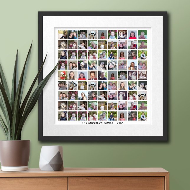 81 Fyrkantstödraster för foto med text - vitt Poster (Custom Poster)