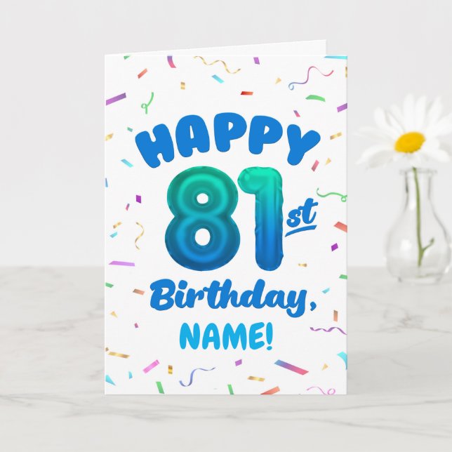 81st Balloon Number Custom Name Birthday Card Kort (Liten växt)