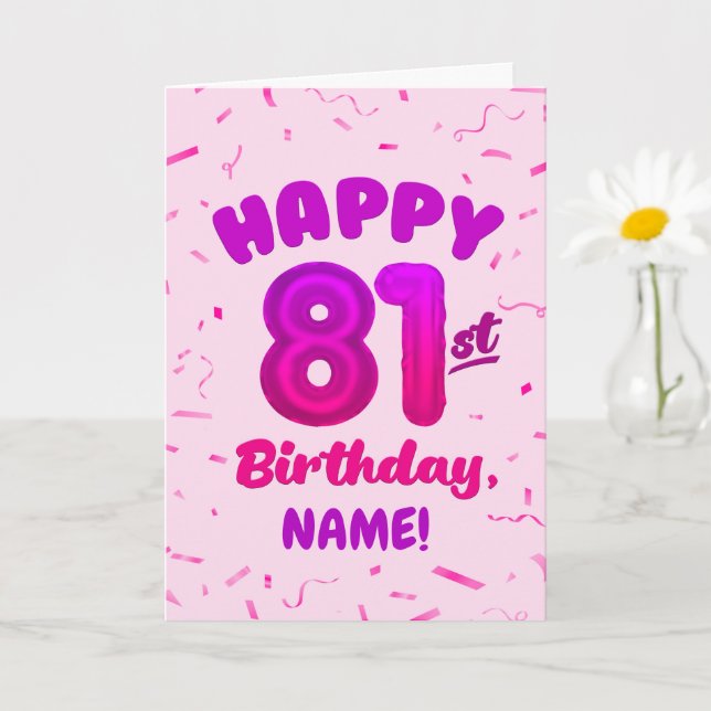 81st Balloon Number Custom Name Birthday Card Kort (Liten växt)
