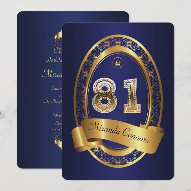 81st födelsedagsfestkvinnaman, elegant färg inbjudningar (Fram/baksida)