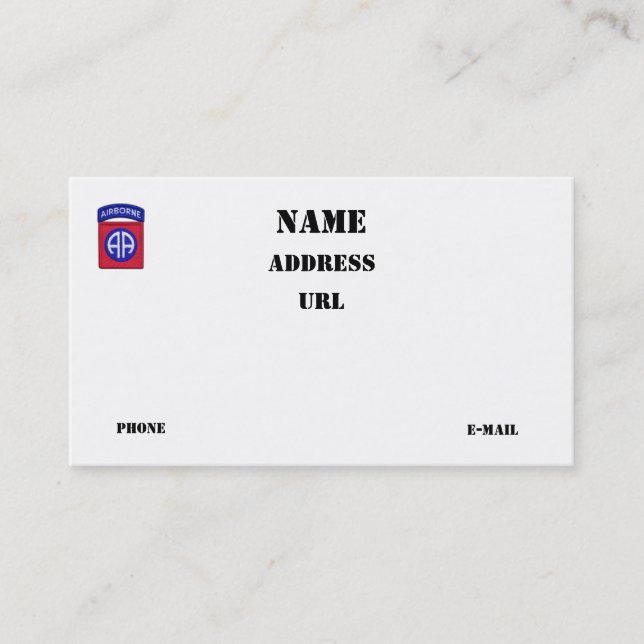 82:a ABN DIV Airborne Division-ventilationskorrige Visitkort (Framsida)