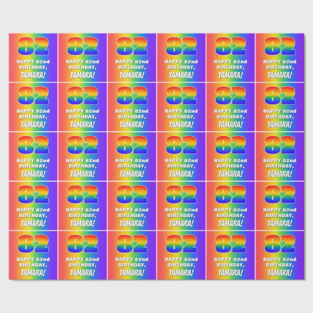 82:a födelsedag: färgfull, Roligt Rainbow Mönster  Presentpapper (Seam)