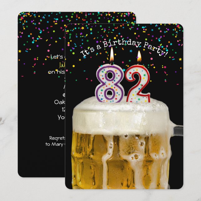 82:a födelsedag i Party Inbjudningar (Fram/baksida)
