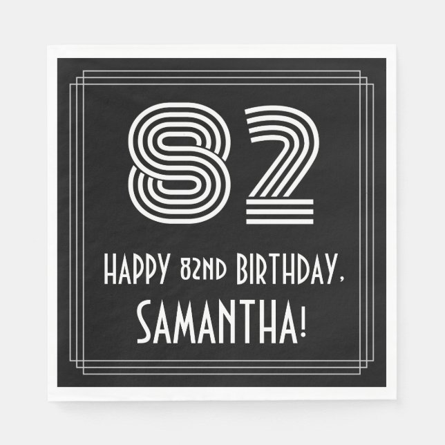 82:a födelsedagen: Art Deco Inspired Titta "82" +  Pappersservett (Framsidan)