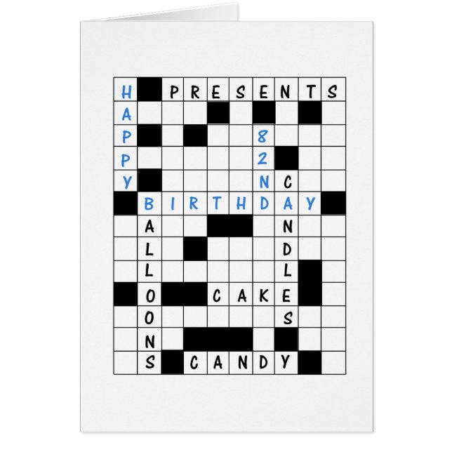 82:a födelsedagen, Crossword Puzzle Hälsningskort (Framsidan)