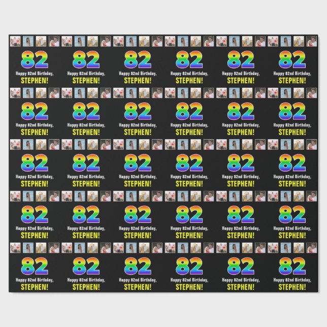 82:a födelsedagen: Regnbåge "82"; Anpassningsbar F Presentpapper (Seam)