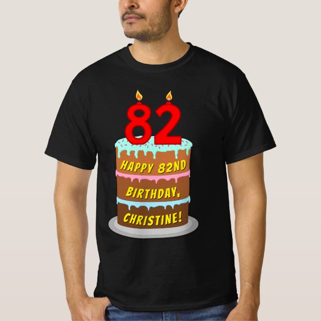 82:a födelsedagen - Roligt Cake & Candles, med ege T Shirt (Framsida)