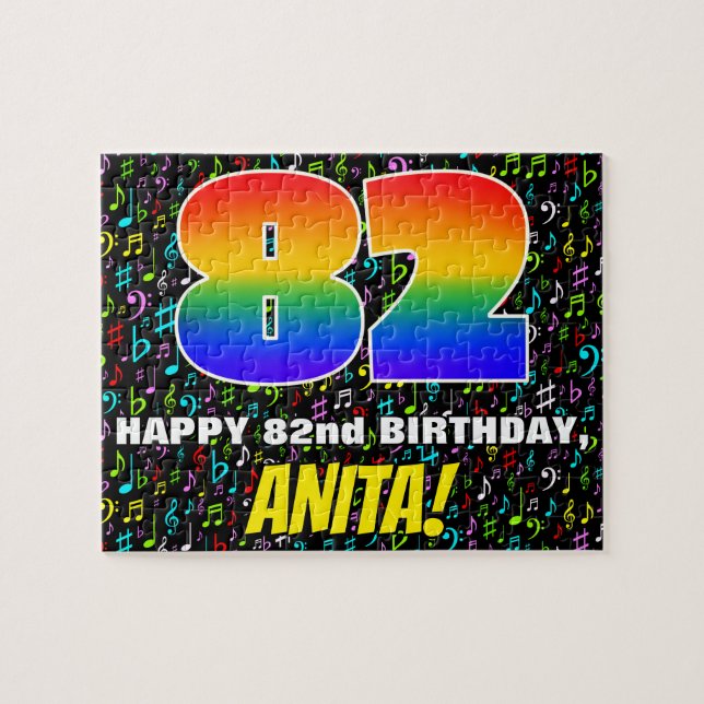 82:a födelsedagen - Roligt, färgstarka musiksymbol Pussel (Horisontell)