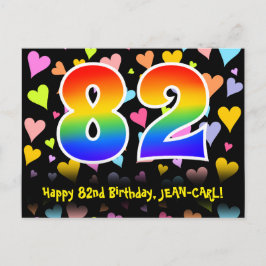 82:a födelsedagen: Roligt Hearts Mönster, Rainbow  Vykort