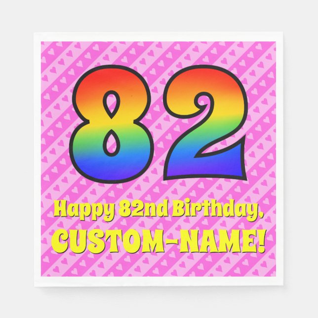 82:a födelsedagen: Rosa Rand & Hearts, regnbåge nr Pappersservett (Framsidan)