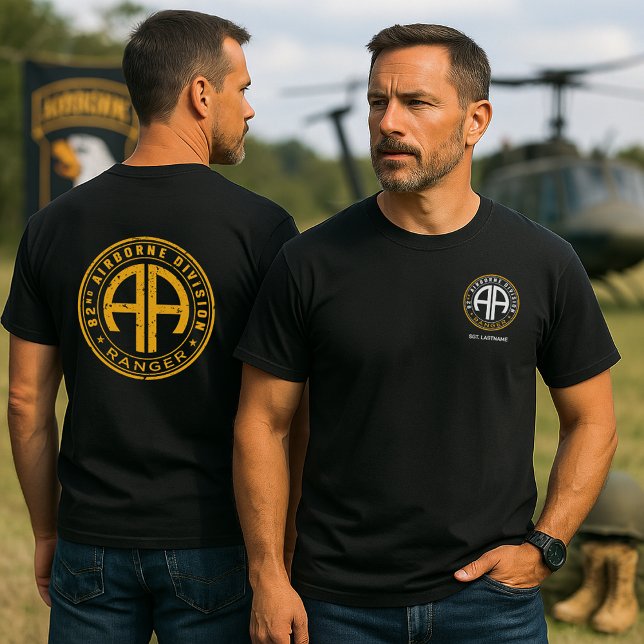 82nd Airborne Ranger Veteran Personalizable T Shirt (82nd Airborne Division Ranger Personalized Round Casual Patch)