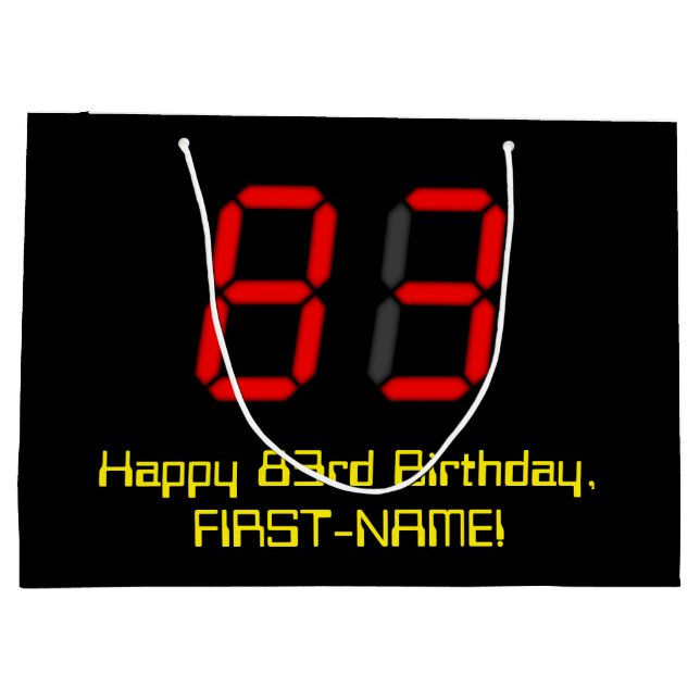 83-årsdag: Röd digital klocka stil "83" + Namn (Baksidan)