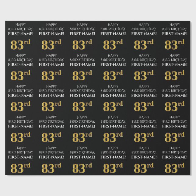 83:e födelsedag: Elegant, svart, faux Guld-utseend Presentpapper (Platt)
